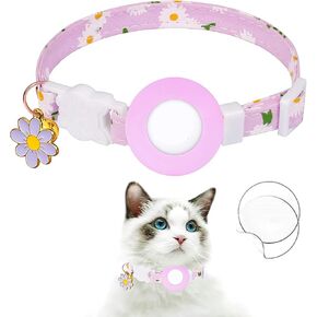 Airtag Cat Collar, Cat Collars with Reflective Air Tag Holder for Kitten,Cat GPS Tracker Adjustable Collars with Bells & Flower Charm Safety Quick Release Buckle for Kitties and Puppies (Green)