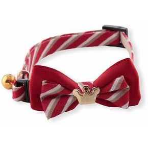 Necoichi Regal Crown Cat Collar (Red) with bell safety breakaway soft lightweight for cats kitty kitten Japanese stylish pattern, No.1 Seller in Japan