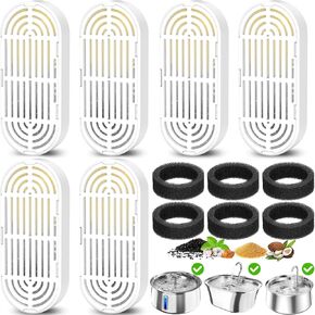 Cat Water Fountain Filters for 108/3.2L& 4L/134oz Stainless Steel Pet Water Dispenser Fountain Filters (6 Filters& 6Sponges) (9 Filters& 9 Sponges)