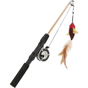 TOPINCN Cat Toys, Hand Reel Design Retractable Design Cat Funny Stick Cotton Material for Cat Chew Toys (Red Fish + Fishing Rod)