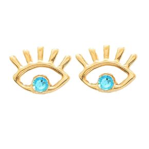 | Turkish Eye - Evil Eye - Swarovski Crystal - Earrings - Necklace - Bracelet - Set -Premium Quality Gold Plated (Blue, Earrings)