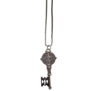 Saint Benedict Necklace Carving Medal Sterling Steel, St Benedict pendant chain protection, San Benito, Protection necklace, Key Medal St Benedict