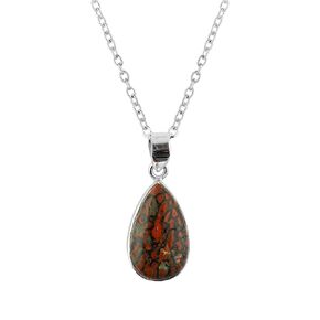 Real Dinosaur Bone Crystal Pendant Necklace, Natural Gemstone, Birthstone, Cabochon Pear Crystal, Healing Stone, 925 Sterling Silver Jewelry 18 inch