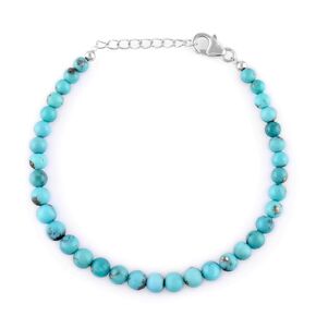 Raw Polished Turquoise Crystal Beaded Bangle Bracelet For Women, Crystals and Healing Stones, Birthstone Jewelry, Rhodium Plating 925 Sterling Silver 8 inch Christmas Gift for Mom