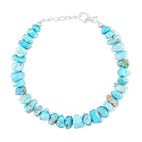 Raw Polished Turquoise Crystal Beaded Bangle Bracelet For Women, Crystals and Healing Stones, Birthstone Jewelry, Rhodium Plating 925 Sterling Silver 8 inch Christmas Gift for Mom