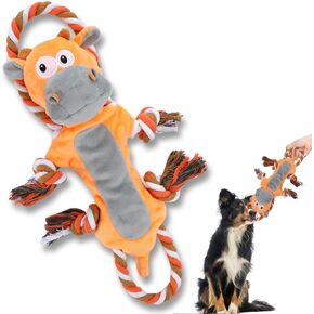 Tug of War Dog Toy, Rope Toy, Squeaky Toy for Dogs, Chew Toy for Dogs, Crinkle Paper in Ears and Tail for Noisy Fun, for Large or Medium Dogs, Interactive Fun Toy, Very Durable for Chewing