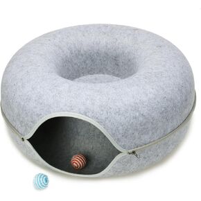 cat Bed, O-Shaped Tunnel cat Bed, Equipped with 2 cat Teasing Balls, L Size 24 * 11.8in, Suitable for Cats Weighing Less Than 16 pounds