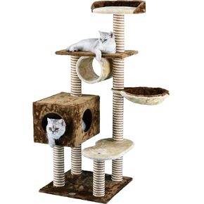 أثاث Go Pet Club مقاس 56 بوصة من Cat Tree Condo Scratcher Kitty Kitten مع منصات ونفق وسلة للقطط الداخلية، بيج/بني in Kuwait