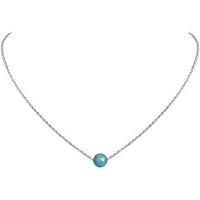 Dainty Real Blue Larimar Crystal Pendant 925 Sterling Silver Chain Necklace Healing Spiritual Chakra Crystal Stone Handmade Choker Chain Jewelry Necklace Gift for Women Young Lady 1 Bead