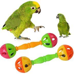 2 Pcs Bird Parrot Toy Rattle Birds Fun Exercise Plastic Double-Headed Bell Pet Toys Small and Medium Birds Foraging Foot Toy,Bird Toys, Pet Supplies