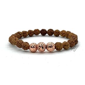 Handmade 5 Mukhi Rudraksha & Rose Gold Lava Bead Bracelet - Root Chakra Balance & Universal Birthstone - Strength & Harmony