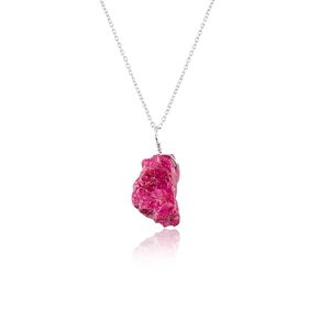 Real Ruby Necklace, Raw Crystal Pendant, Natural Rough, Authentic Gemstone Jewelry, Pink Red Stone, Healing July Birthstone, 925 Sterling Silver Chain 18 to 20 inch (Root-Heart Chakra Pendant)