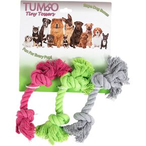 Tumbo Tiny Tosser Dog Rope Bones, Holiday Favorites and Many Colors (Red, White, Green, Christmas)