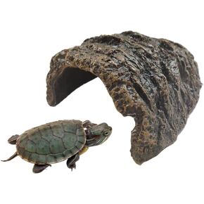 Reptile Rock Hide Cave for Aquarium Decor, Resin Tortoise Dock Hideout Turtle Basking Platform Habitat Tank Accessories Decoration for Amphibians Snake Frogs Fish Lizards (Green)