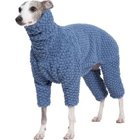 Fluffy Soft Fleece Jumper Pyjamas for Italian Greyhound Whippet Dogs, Turtleneck Warm Fleece Dog Onesie, Coat, Jammies, Jumpsuit, Romper (Blue, X-Large)