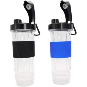 Blendin Replacement Cup with Flip Top To Go Lid - Blender Jar Accessories Compatible with Magic Bullet Blender MB-1001, MB-1001B, MBR-1101, MBR-1701, MBR-1702, MBR-0301-22.5oz Cups (2 Pack)
