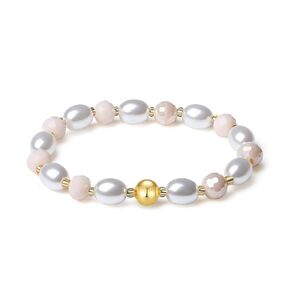 10mm Handmade Colorful Bling Beaded Bracelets Crystal Shell Pearl Stretch Jewelry for Women (White)