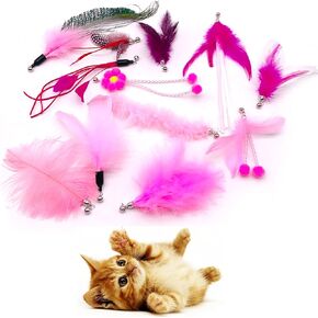 12pcs Cat Feather Toys with Bells Blue for Male Cats Replacement for Wand Boy Kitten Toys Interactive Training Indoor Cat Playing Birthday Gift for Chasing Jumping Exercise Refill Toy