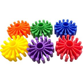 1000 Foot Gear Pk6 - Brightly Colored Durable Plastic Foot Toy Pieces, Lots of Smooth Gear Spokes, Interlocks on Side and Center, Great for Small to Medium Size Pet Birds
