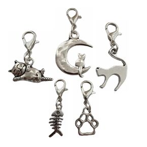5pcs/set Cartoon Cat Jewelry, Cat Paw Clip on Charm, Pet Zipper Pull Bag Charm, Stitch Marker