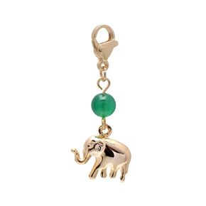 14K Gold Plated Elephant Charms Beaded Green Agate Birthstone for Girl Women