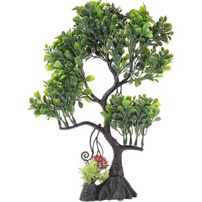 Ipetboom Aquarium Green Artificial Plastic Plants, Aquarium Bonsai Tree Plant Fish Tank Decorations, Goldfish Betta Fake Tree Model for Fish Tank.