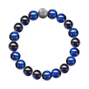 10mm Spiritual Beads Blue Tiger Eye Bracelet for Men - Natural Stone and Trident Symbol Beaded Bracelet - Strength and Confidence - Made in USA - Meaningful for Men