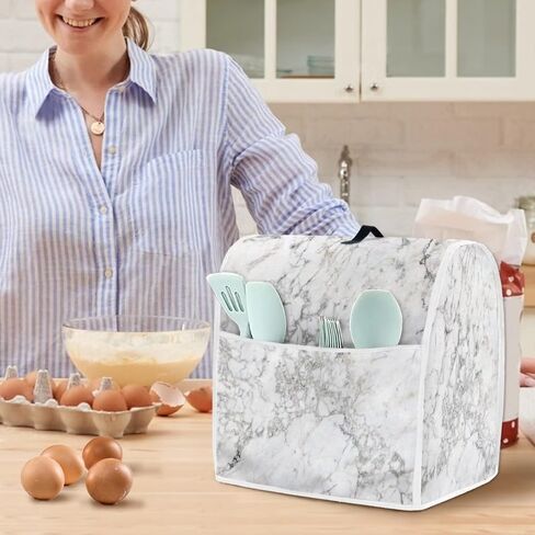 Stand Mixer Cover Compatible with Kitchen Aid Mixer, White Marble Print Kitchen Appliance Dustproof Covers with Pockets, Fits All Tilt Head & Bowl Lift Models Mixers in Saudi Arabia