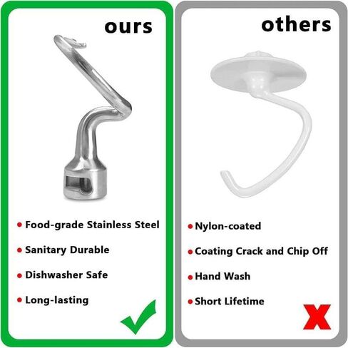 استبدال خطاف العجين الحلزوني لخلاط حامل رأس مائل سعة 4.5-5 لتر من Kitchenaid، خطاف عجين من الفولاذ المقاوم للصدأ للنماذج KSM7990، KSM8990، KSM7586P in Kuwait