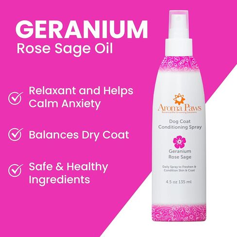 Dog Coat Conditioning Spray - Pet-Friendly Detangler Spray with Natural Essential Oils for Dogs - Daily Dog Spray to Eliminate Odors and Knots - Geranium Sage 4.5 oz. in Kuwait