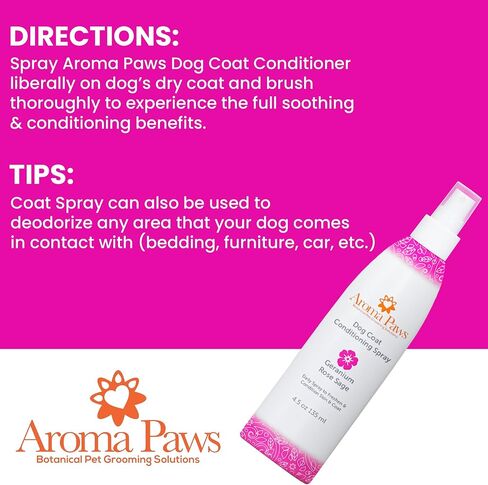 Dog Coat Conditioning Spray - Pet-Friendly Detangler Spray with Natural Essential Oils for Dogs - Daily Dog Spray to Eliminate Odors and Knots - Geranium Sage 4.5 oz. in Kuwait