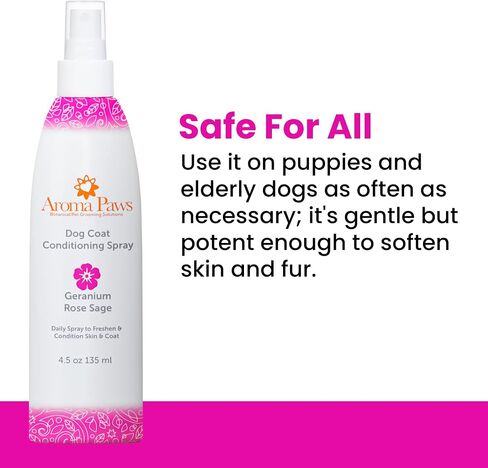 Dog Coat Conditioning Spray - Pet-Friendly Detangler Spray with Natural Essential Oils for Dogs - Daily Dog Spray to Eliminate Odors and Knots - Geranium Sage 4.5 oz. in Kuwait