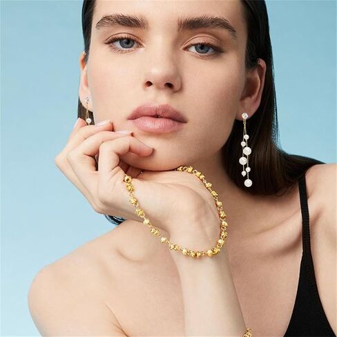Handmade Pearl Earrings for Women Dainty Long White Cultured Baroque Pearl Earrings Wedding Bridal Earrings Statement Ball Chain Tassel Jewelry for Brides Bridesmaids (Many Pearl) in Saudi Arabia