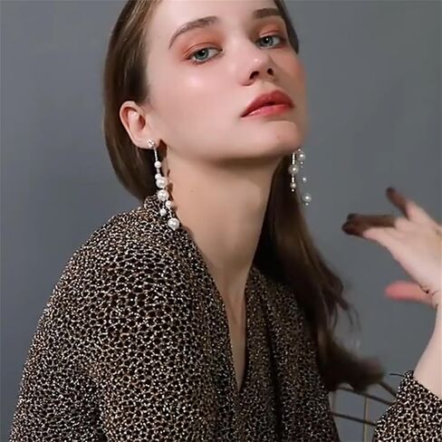 Handmade Pearl Earrings for Women Dainty Long White Cultured Baroque Pearl Earrings Wedding Bridal Earrings Statement Ball Chain Tassel Jewelry for Brides Bridesmaids (Many Pearl) in Saudi Arabia