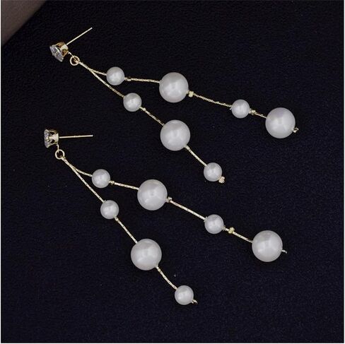 Handmade Pearl Earrings for Women Dainty Long White Cultured Baroque Pearl Earrings Wedding Bridal Earrings Statement Ball Chain Tassel Jewelry for Brides Bridesmaids (Many Pearl) in Saudi Arabia