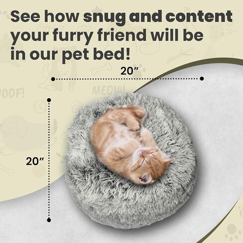 Cat & Dog Cave Bed - Plush Round Dog Beds for Small Breeds & Indoor Cats - Calming Hooded Cocoon with Cozy Donut Design - Machine-Washable & Easy to Clean - Non-Slip Bottom - (20×20inch, Grey) in Saudi Arabia