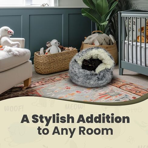 Cat & Dog Cave Bed - Plush Round Dog Beds for Small Breeds & Indoor Cats - Calming Hooded Cocoon with Cozy Donut Design - Machine-Washable & Easy to Clean - Non-Slip Bottom - (20×20inch, Grey) in Saudi Arabia