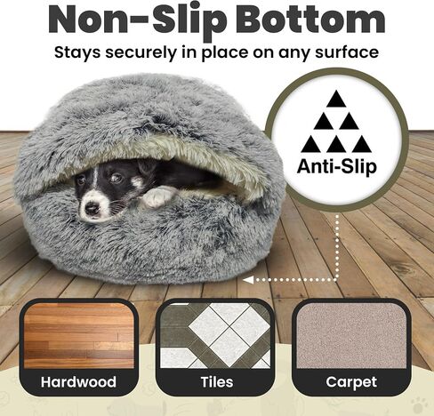 Cat & Dog Cave Bed - Plush Round Dog Beds for Small Breeds & Indoor Cats - Calming Hooded Cocoon with Cozy Donut Design - Machine-Washable & Easy to Clean - Non-Slip Bottom - (20×20inch, Grey) in Saudi Arabia