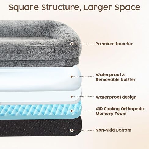 Human Dog Bed for Adult - Human Size Dog Bed for People with 320 GSM Luxurious Fluffy Faux Fur Cover, Giant Dog Bed for Humans Bean Bag Bed with 40D Orthopedic Memory Foam, (Large, Black) in Saudi Arabia