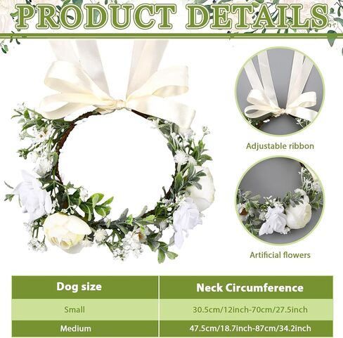 2 Pcs Dog Flower Collar Wedding and Leash Set Pearls for Dogs 120 cm 4 ft Pearls Beaded Dog Leash Dog Collar Bows for Wedding Adjustable for Medium Dogs Floral Collars Pet (Small) in Kuwait