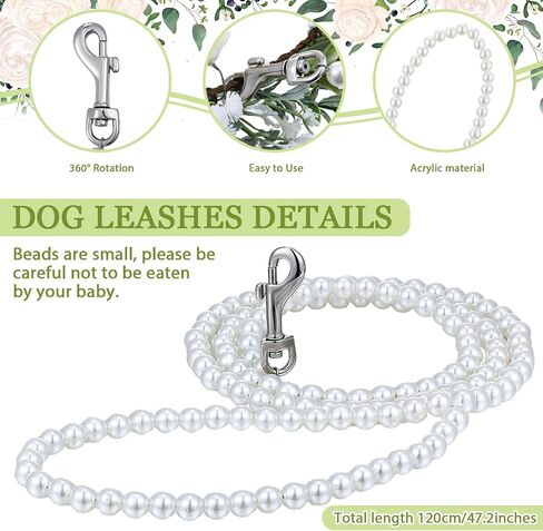 2 Pcs Dog Flower Collar Wedding and Leash Set Pearls for Dogs 120 cm 4 ft Pearls Beaded Dog Leash Dog Collar Bows for Wedding Adjustable for Medium Dogs Floral Collars Pet (Small) in Kuwait