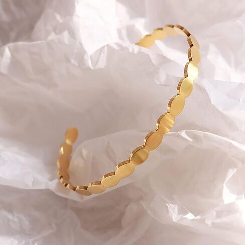 18K Gold Plated Weave Open Cuff Bracelet, 5MM Oval Bracelet for Women Simple Gold Bangle Bracelets for Girls Wrap Teen Girl Gifts Gold (Gold) in Saudi Arabia