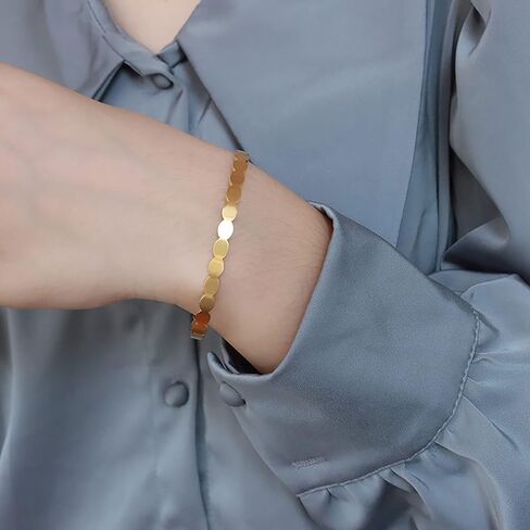 18K Gold Plated Weave Open Cuff Bracelet, 5MM Oval Bracelet for Women Simple Gold Bangle Bracelets for Girls Wrap Teen Girl Gifts Gold (Gold) in Saudi Arabia