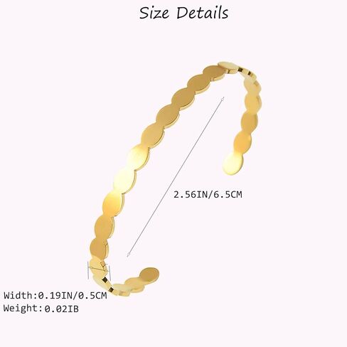 18K Gold Plated Weave Open Cuff Bracelet, 5MM Oval Bracelet for Women Simple Gold Bangle Bracelets for Girls Wrap Teen Girl Gifts Gold (Gold) in Saudi Arabia