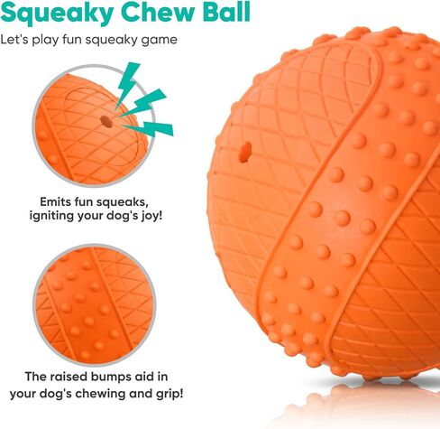 كرة كلب تصدر صوتًا غير قابلة للتدمير من بيتبوبي - لعبة مضغ تفاعلية للمضغ العدواني، مقاومة للماء في الهواء الطلق، لعبة للكلاب من المطاط الطبيعي، تنظف الأسنان، وتخفف القلق للكلاب المتوسطة الصغيرة، برتقالية in Kuwait