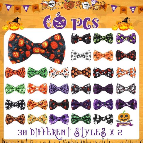 60 Pcs Halloween Dog Collar Bow Ties Bulk Pumpkin Dog Bowtie Halloween Detachable Attachment Puppy Bows for Small Medium Large Dogs Cat Grooming Supplies in Saudi Arabia