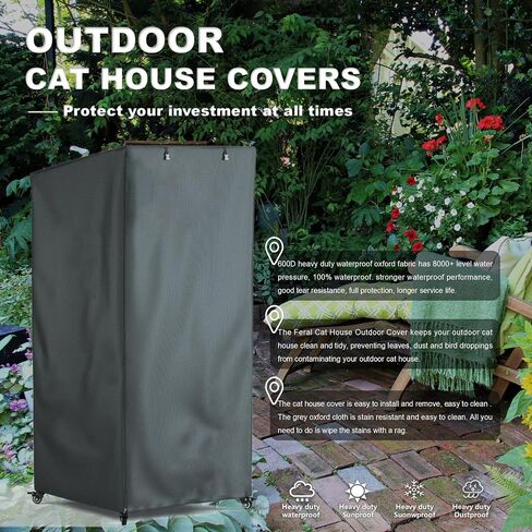 Outdoor Cat House Cover, Extremely Waterproof Feral Cattery Cat Cover, Cat Enclosure Cover, 600 D Heavy Duty Rain Sheet , (Cover only) (Grey) in Saudi Arabia
