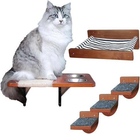 5 PC Modern Cat Wall Shelves, Sturdy Cat Wall Furniture, Cat Shelves for Wall, Cat Hammock Bed, Cat Climbing Steps, Elevated Cat Feeding Shelf, Wall Mounted Cat Furniture Cat Scratching Post in Saudi Arabia
