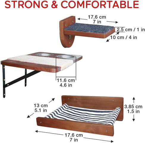 5 PC Modern Cat Wall Shelves, Sturdy Cat Wall Furniture, Cat Shelves for Wall, Cat Hammock Bed, Cat Climbing Steps, Elevated Cat Feeding Shelf, Wall Mounted Cat Furniture Cat Scratching Post in Saudi Arabia