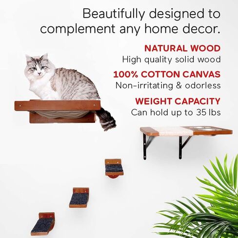 5 PC Modern Cat Wall Shelves, Sturdy Cat Wall Furniture, Cat Shelves for Wall, Cat Hammock Bed, Cat Climbing Steps, Elevated Cat Feeding Shelf, Wall Mounted Cat Furniture Cat Scratching Post in Saudi Arabia